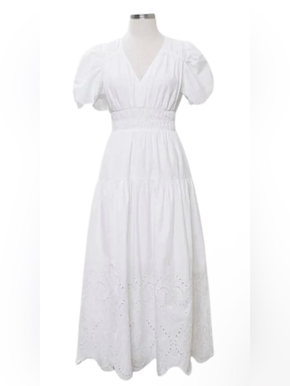 MOON RIVER Pleated Eyelet Midi Dress Size L.